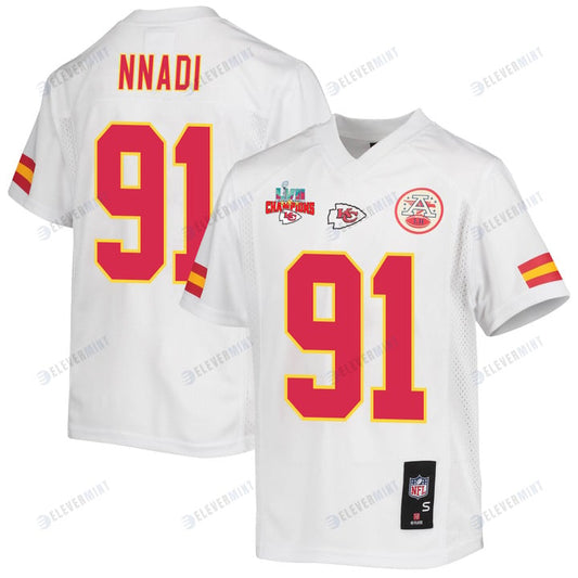 Derrick Nnadi 91 Kansas City Chiefs Super Bowl LVII Champions 3 Stars Youth Game Jersey - White
