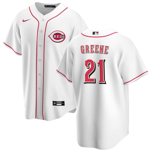 Men's Cincinnati Reds Hunter Greene Cool Base Replica Home Jersey - White