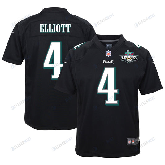 Jake Elliott 4 Philadelphia Eagles Super Bowl LVII Champions 2 Stars Youth Game Jersey - Black