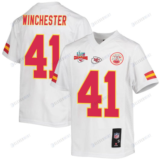 James Winchester 41 Kansas City Chiefs Super Bowl LVII Champions 3 Stars Youth Game Jersey - White