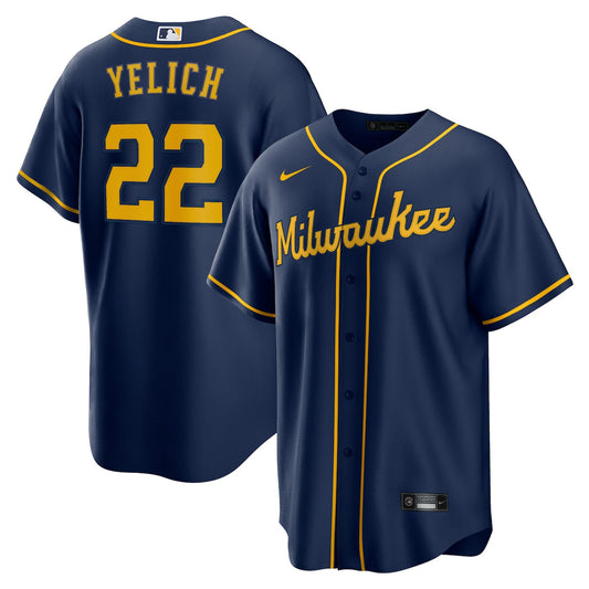 Men's Christian Yelich Nike Brewers Alternate Replica Jersey - Navy