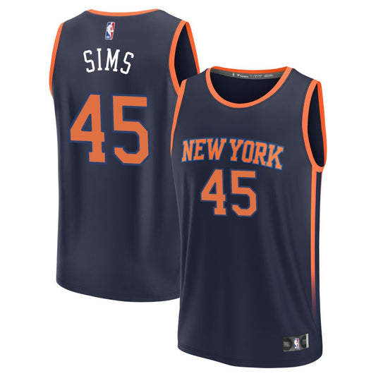 Jericho Sims  New York Knicks Fanatics Branded Fast Break Jersey - Navy - Statement Edition