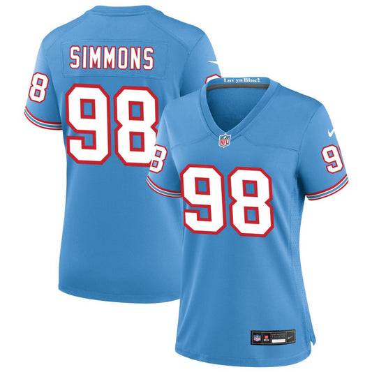 Jeffery Simmons Tennessee Titans Nike Women's Oilers Throwback Game Jersey - Light Blue