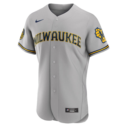 Men's Christian Yelich Nike Brewers Home Authentic Jersey - Grey