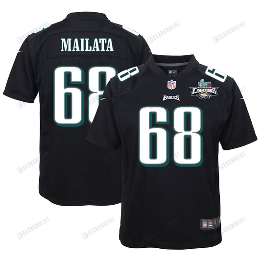 Jordan Mailata 68 Philadelphia Eagles Super Bowl LVII Champions 2 Stars Youth Game Jersey - Black